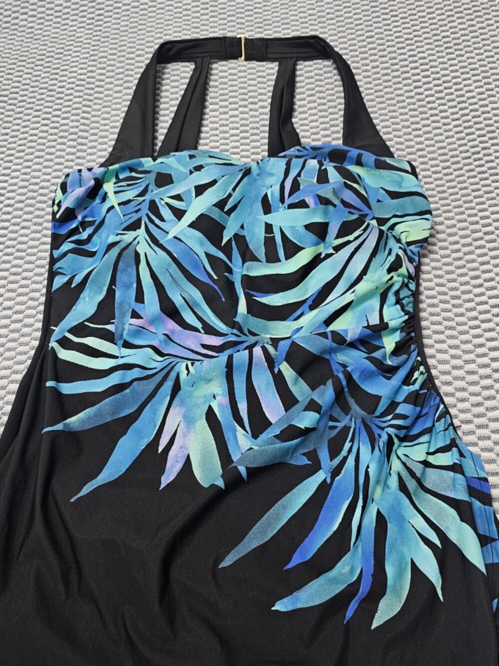Land's End Black With Blue Purple Print Long Torso One Piece Swimsuit - Size 6L - Picture 4 of 6